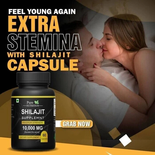 Shilajit Pur 10000 Mg - 90 Gélules, Acide Fulvique Naturel, Sans OGM, Vegan, Origine Inde