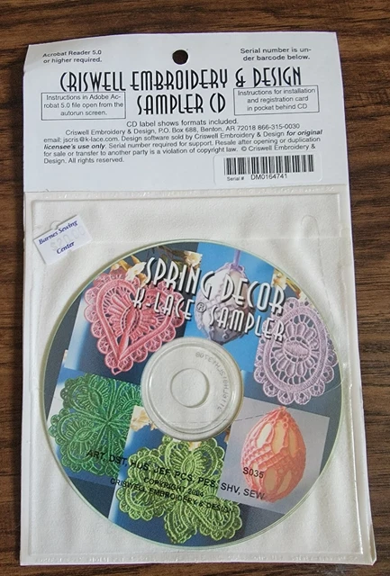 NUEVO Criswell Bordado y Diseño Muestreador CD Decoración de Resorte K-Lace S035 Sellado