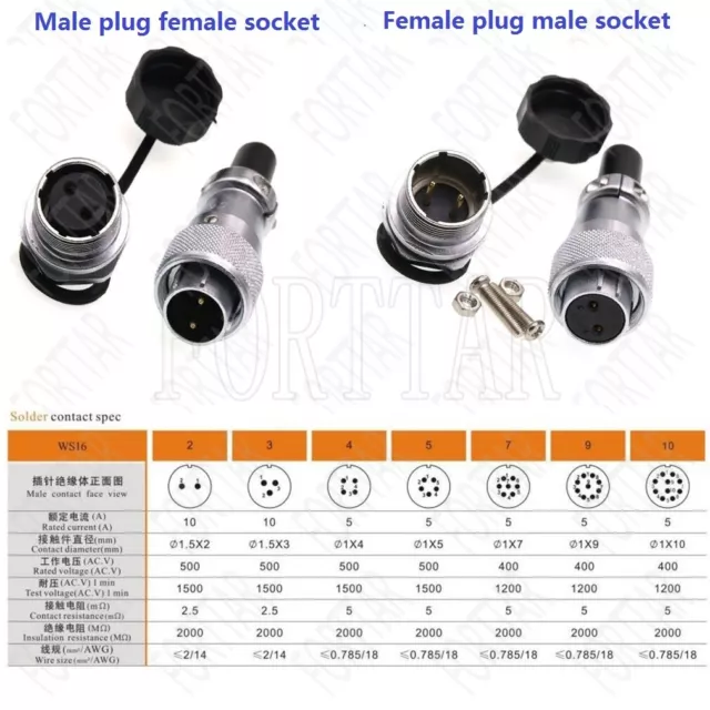 WEIPU WS16 2 3 4 5 7 9 10 Pin Connector, WS16 TQ + ZM Industrial Plug Receptacle