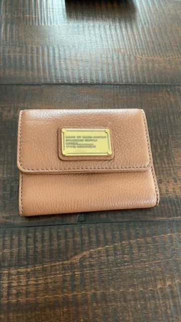 Marc By Marc Jacobs Smoked Almond Brown Tri Fold Pebbled Leathe Small Wallet
