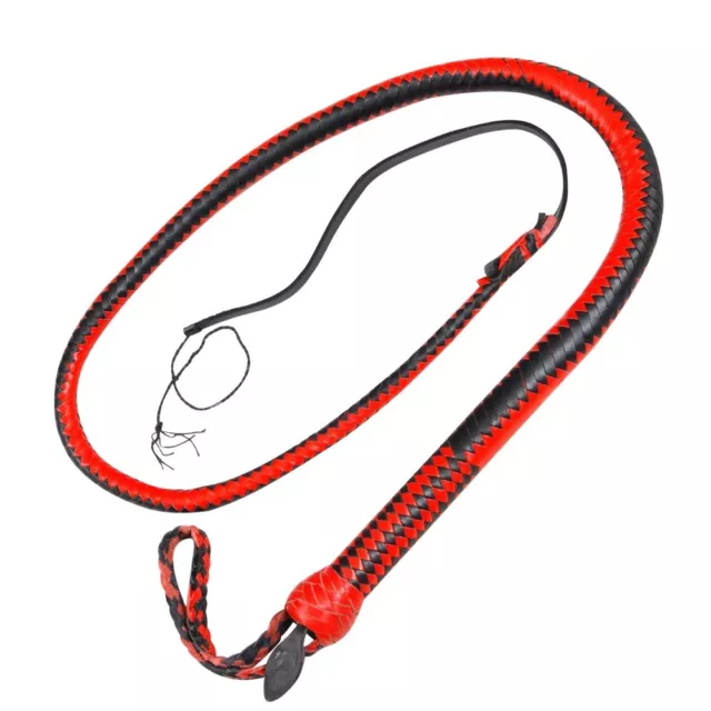 Indiana Jones Bullwhip Genuine Leather Red & Black Feet Long 12 Plait Bull Whip