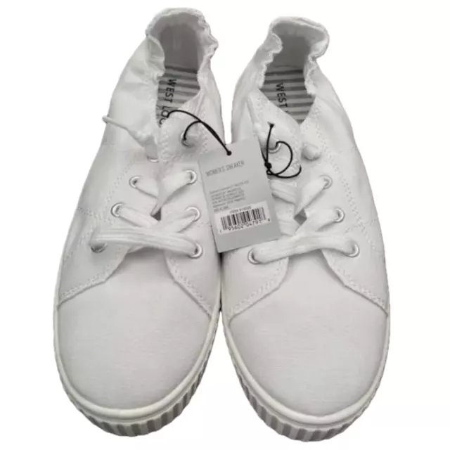 West Loop Womens Slip On Canvas Sneakers White Lace Up Shoes 5/6 7/8 9/10