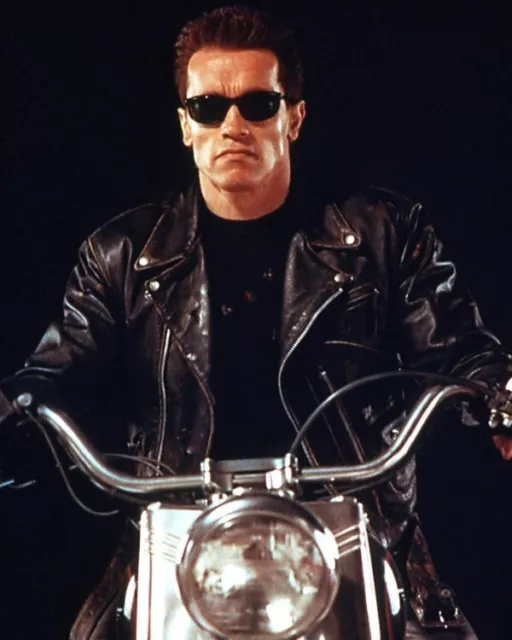 Arnold Schwarzenegger Terminator cool sunglasses leather jacket motorbike Photo