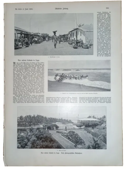 Aus unserer Kolonie in Togo Afrika Holzstiche Lome Zeitungsbericht 1901 Colonie