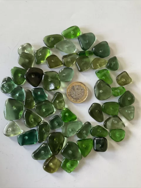 50  centre drilled pieces of Scottish Sea glass SHADES OF GREEN  BB5