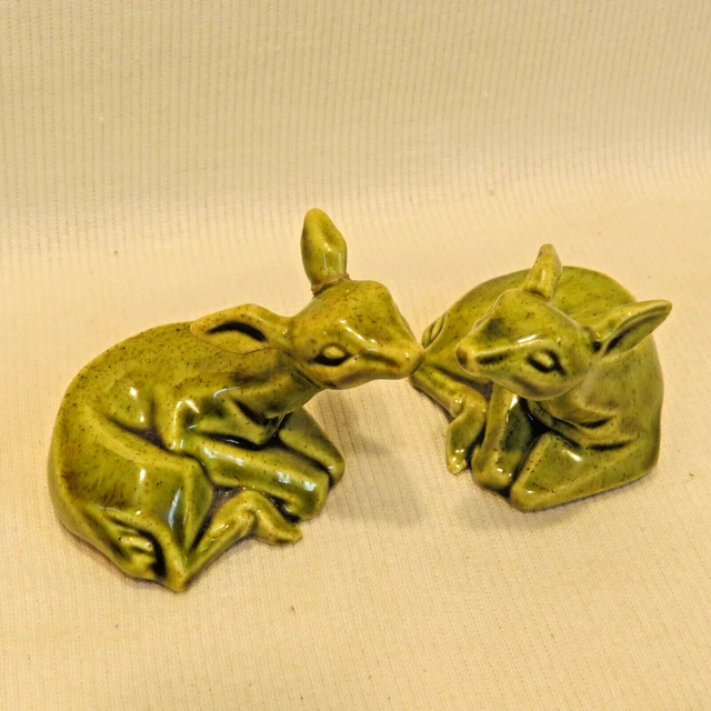 VTG! Ceramic Arts Studio Modern 2 Fawn Figurines Rebus Design Hard to Find USA
