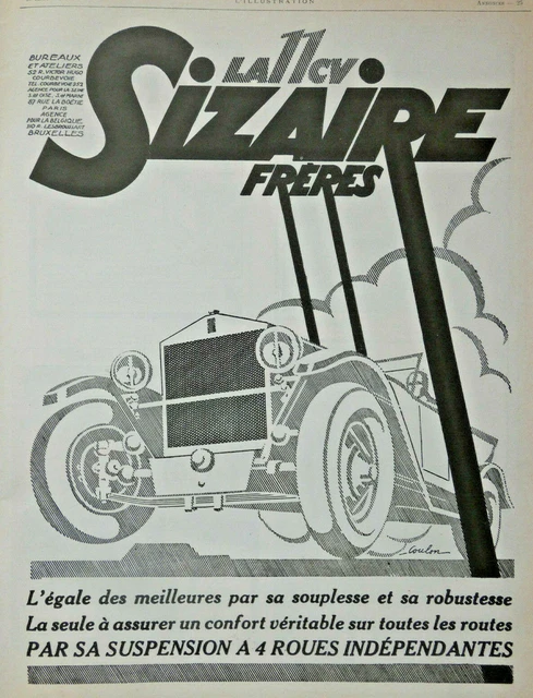 1926 Sizaire Automobiles Press Advertisement 11 Hp Flexible Strength - Groulon
