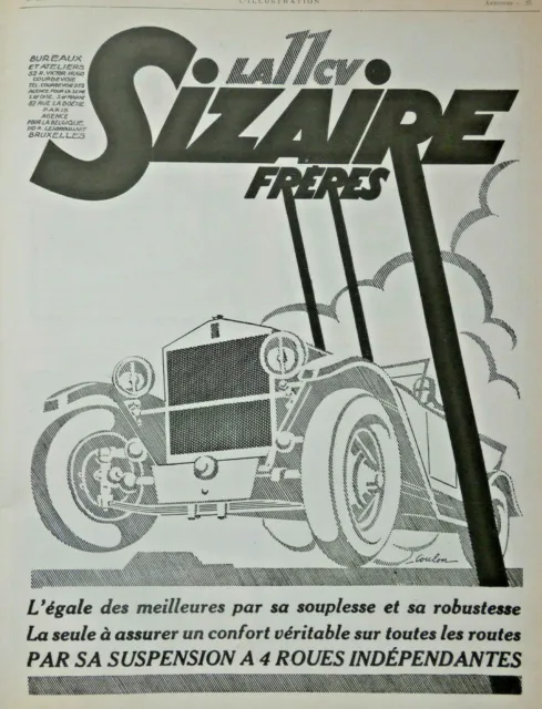 Publicité De Presse 1926 Automobiles Sizaire 11 Cv Souplesse Robustesse - Coulon