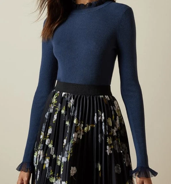 TED BAKER DVANA Frill Neck Detail Jumper Sweater Mid Blue 2 67.49 PicClick UK