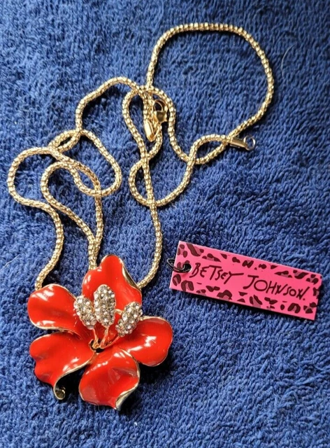 New Betsey Johnson Necklace Flower Red Rhinestones Iris Decorative Summer Nice