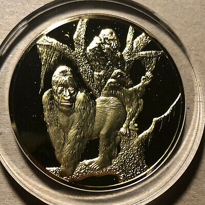 1972 Franklin Mint East African Gorillas Gold Plated .925 Silver Proof Medal