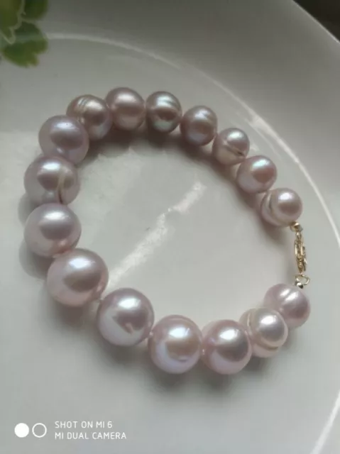 AAA 11-12mm Real South Sea purple Baroque Pearl Bracelet 14k Gold 7.5-8"