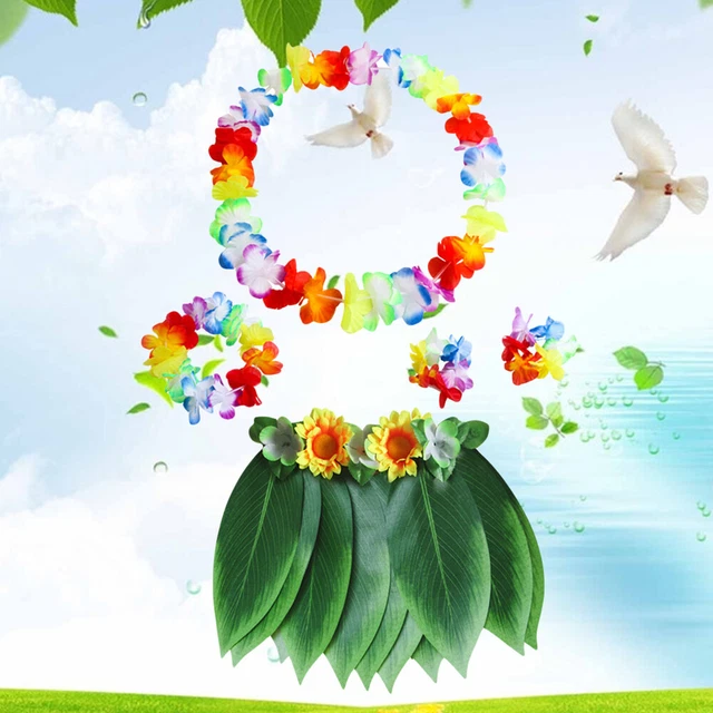 5pcs costume jupe hawaïenne hawaïenne avec feuilles vertes Leis bracelets 2