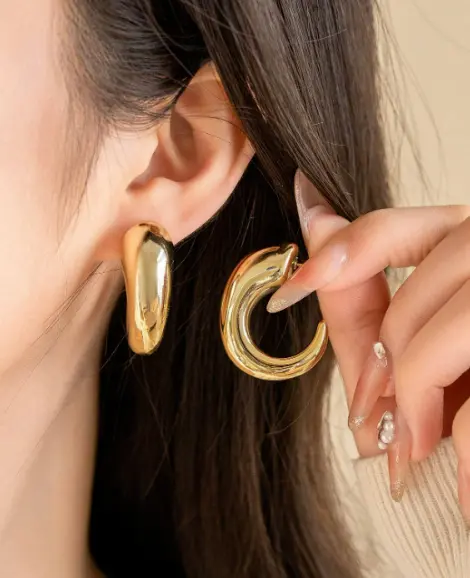 New On Trend Irregular Chunky Gold Silver Tone Mirror Hoop Earrings Uk Seller