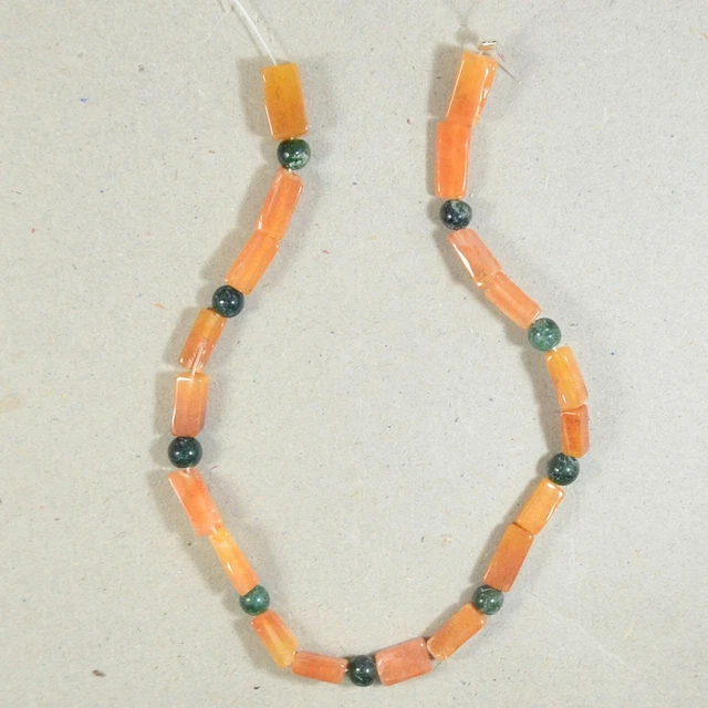 Natural sunstone square pencil & Aventurine ball Gemstone beads 9 inch Line