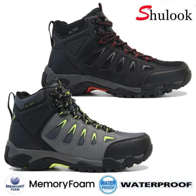 Mens Waterproof Walking Hiking Boots Memory Foam Running Ankle Trainers Shoes