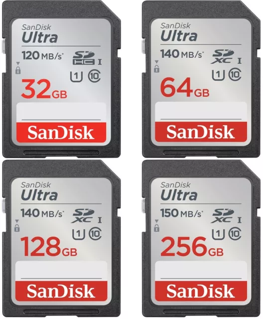 SanDisk Ultra SD Speicherkarte 32GB 64GB 128GB 256GB SDHC Class 10 für Kameras