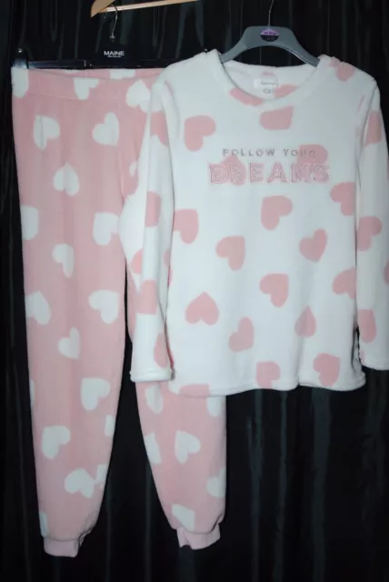 LOVE TO LOUNGE Ladies Pink Cream Fleece Heart Pyjamas Uk Size 14 16 EUR 6 97 PicClick FR