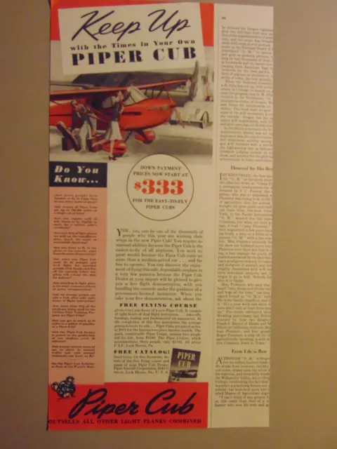 1940 PIPER CUB Outsells all other planes only $333 Down Payment art print ad