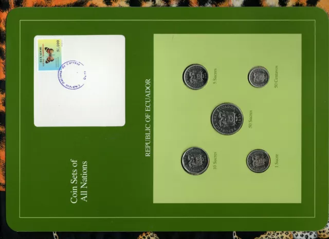 Coin Sets of All Nations Ecuador UNC w/card All 1988 but 50 Sucres 1991