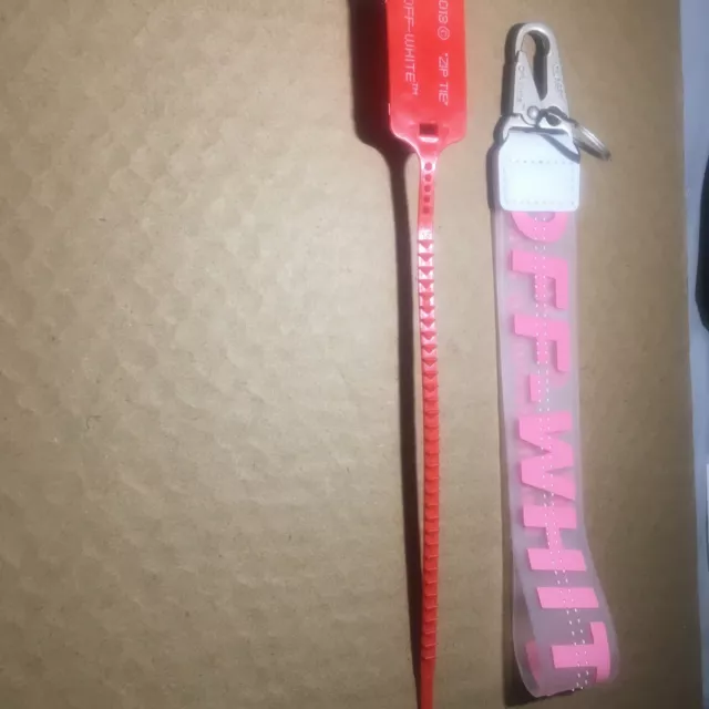 Off White Keychain, Lanyard, Pink/Clear With Zip Tie Industrial Belt