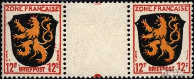 Franz. Zone-Gem. Ausg. 6 Zwischenstegpaar postfrisch 1945 Wappen