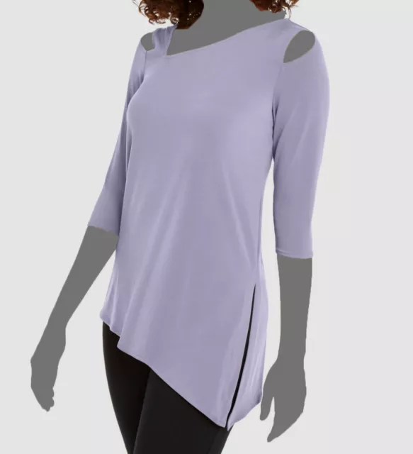 $60 Alfani Womens Purple Cold-Shoulder Asymmetrical 3/4 Sleeve T-Shirt Top Sz M