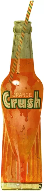 Orange Crush Bottle With Straw 26" Heavy Duty Usa Made Metal Aged Soda Adv Sign