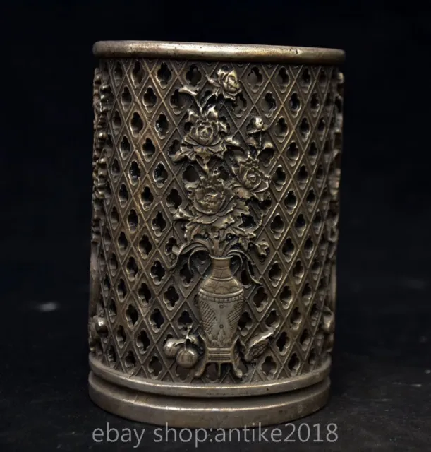 4.8" Marked Chinese Silver Dynasty Flower Vase Bottle Pen container