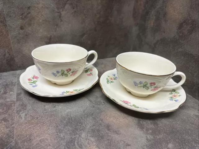 Vtg. Homer Laughlin Springtime Marigold pair of coffee cups and saucers