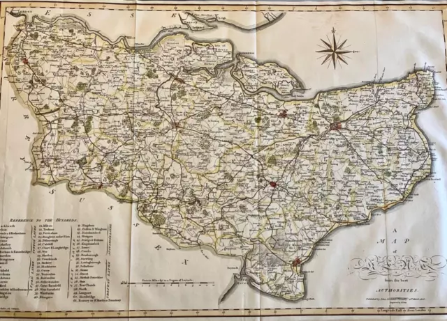 Original 1805 MAP OF KENT By JOHN CARY Large Size + HAND COLOURING