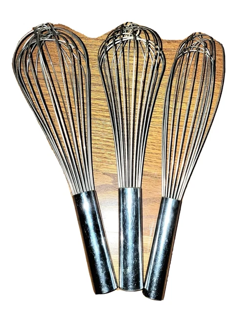 Stainless Steel Restaurant Quality 3 Pc Whisk Set Heavy Duty EUC