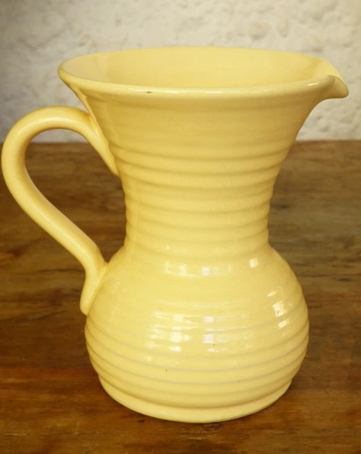 Vintage Lemon Stoneware Jug Pitcher Vase Lovatts 20th Century Art Deco Retro Exc