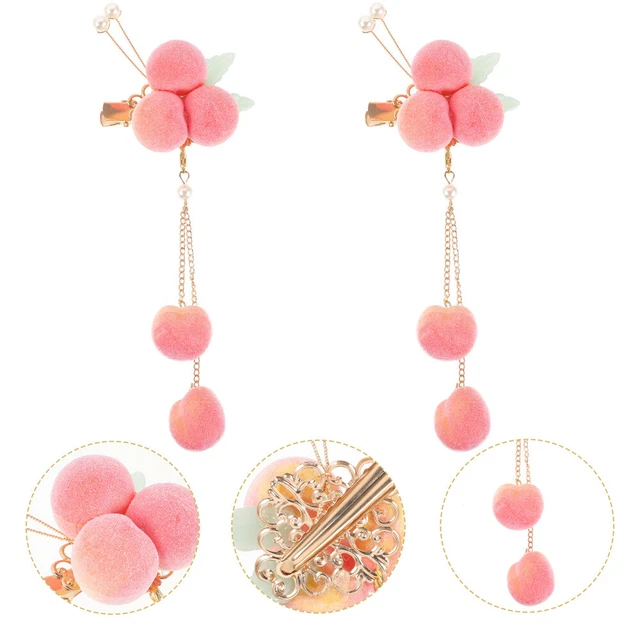 2pcs Peach Hair Clips Tassel Hairpin Women Hair Clip Hair Accessory for