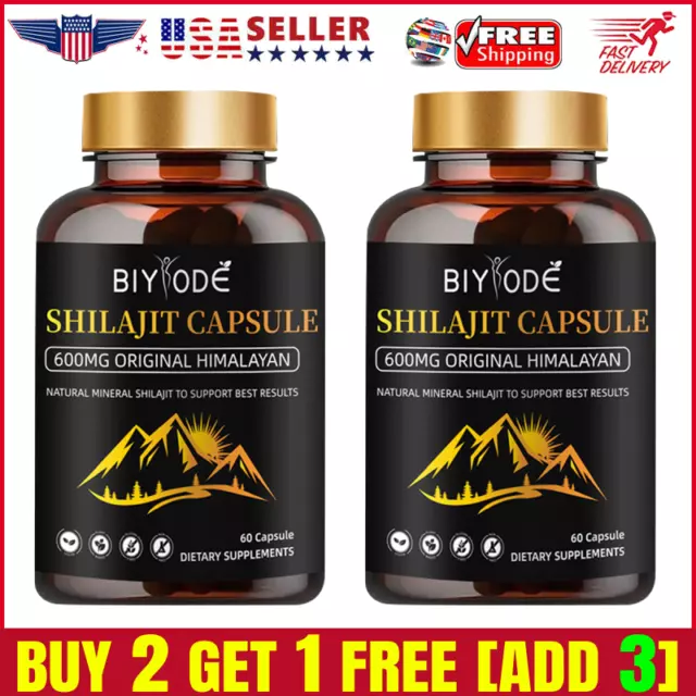 Shilajit 100% pure Extract | 60 caps 600mg ORIGINAL HIMALAYAN Energy Supplement