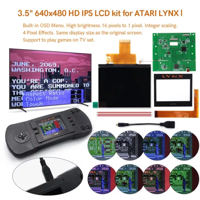 3.5" 640x480 Retro Pixel IPS LCD Kit 720P HDMI For ATARI LYNX Ⅰ ATARI LYNX 1