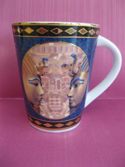 Blue Gold Fathi Mahmoud Egyptian Coffee Mug Pate et  Limoges FM Egypt Pharaohs