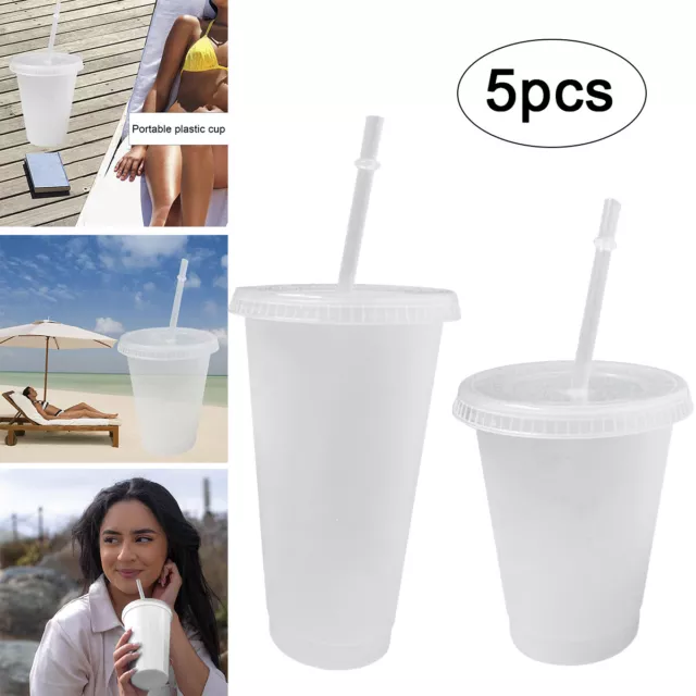 5pcs Reusable Plastic Cold Cup Lid Straw Drinking Water Bottle Plastic Straw Cup
