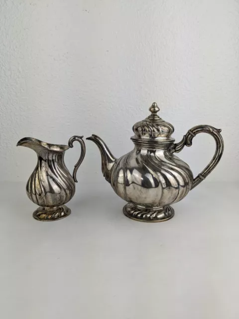 Antique H.J. Wilm Berlin 800 Silver Teapot with Creamer Set Germany Rare