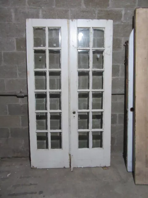 ~ Antique 12 Beveled Lite Double Entrance French Doors ~ 50.75 X 90.5 ~ Salvage
