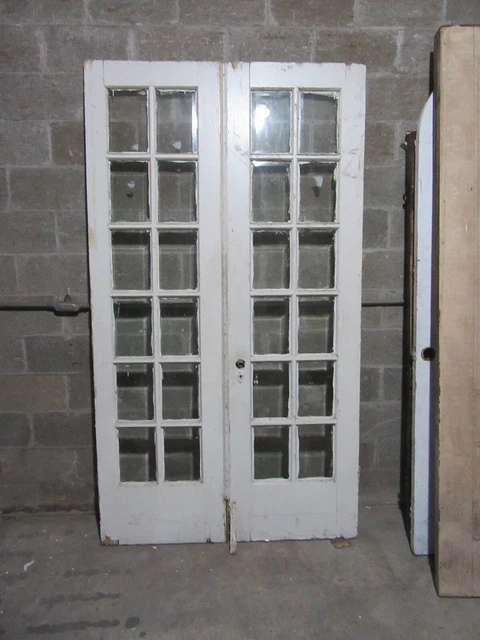 ~ Antique 12 Beveled Lite Double Entrance French Doors ~ 50.75 X 90.5 ~ Salvage