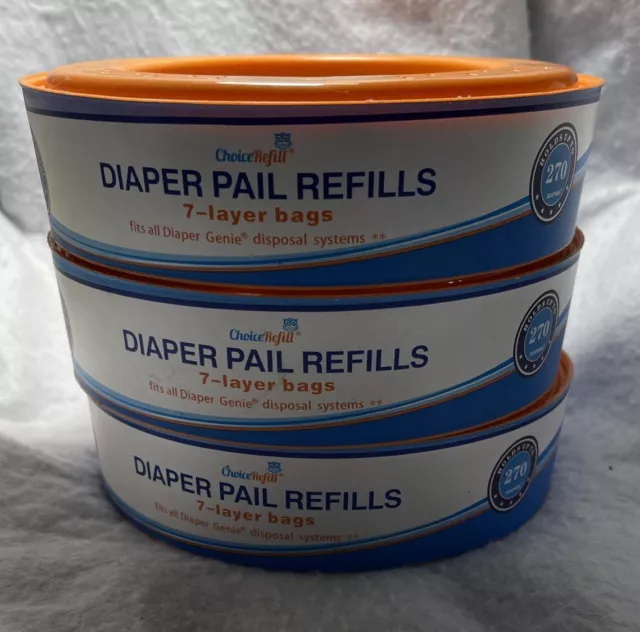 ChoiceRefill Compatible with Diaper Genie Pails, 3-Pack, 810 count