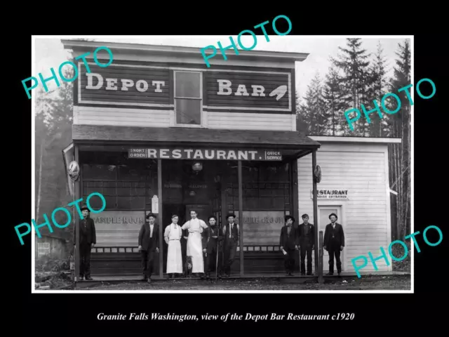 OLD POSTCARD SIZE PHOTO OF GRANITE FALLS WASHINGTON THE DEPOT RESTAURANT c1920