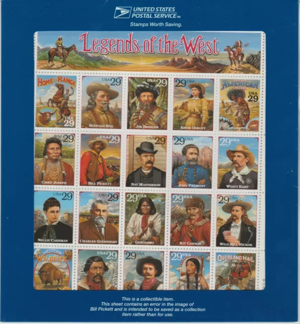 1994 USA United States USA Legends Of The West (Mit Plattenfehler) MNH MF90691