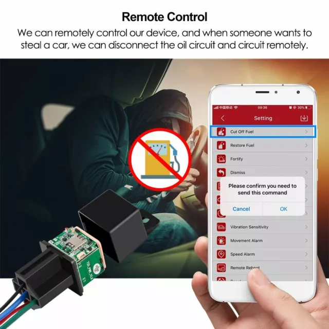Vehículo Monitor Relé GPS Corte Combustible Tiempo Real Google Mapa Speed Alarma 3