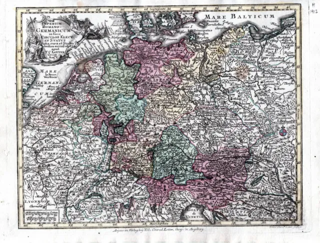 Antique map, Seutter / Lotter, c. 1744, Imperium Romano-Germanicum ...