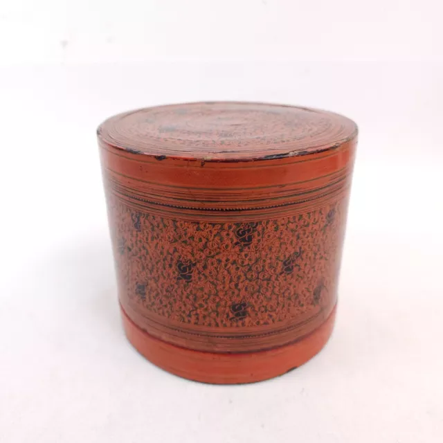 Antique 19th Century BURMESE Round Lacquer Betel Box w/Lid Hand Painted Myanmar