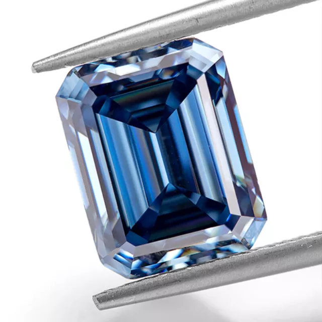 Moissanite Loose Stone Blue Color Emerald Cut VVS1 Gemstone With Certificate