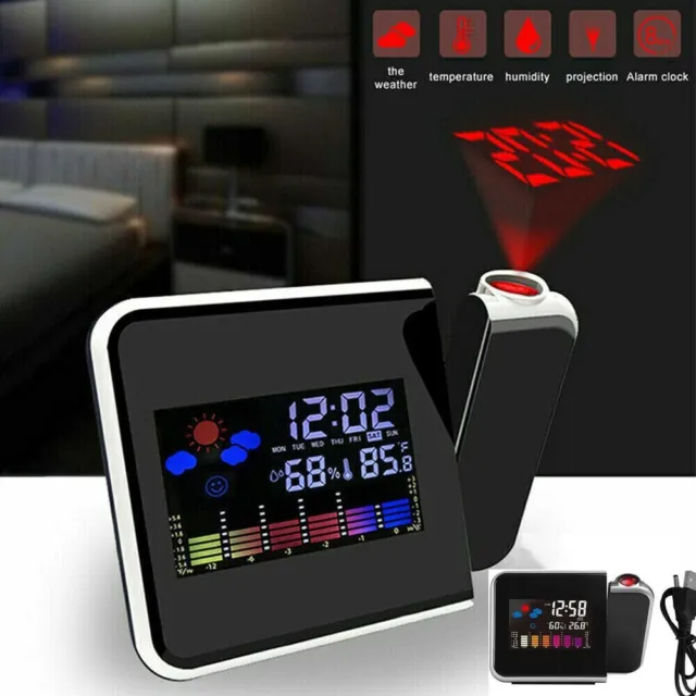Smart Alarm Clock Digital LED Projector Temperature Time Projection LCD Display