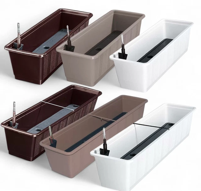 Blumenkasten Aqua Green Plus – Inkl. Bewässerung & Wasserstandsanzeiger, Farbe: Taupe, Länge: 60 Cm